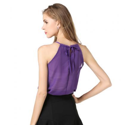 2017 Sexy Fold Sleeveless Purple Chiffon Women..