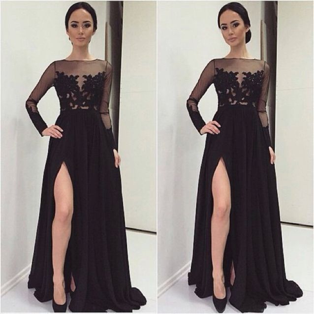 sheer long sleeve formal dress